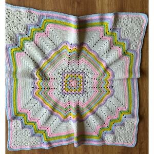 Vintage handmade pastel color crochet baby blanket